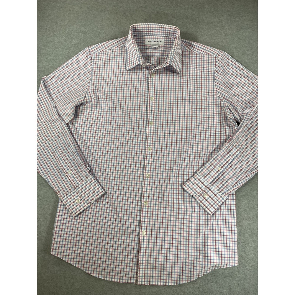 Mizzen+Main Mens XL Trim Fit Performance Dress Shirt Red Blue Check LS 2910